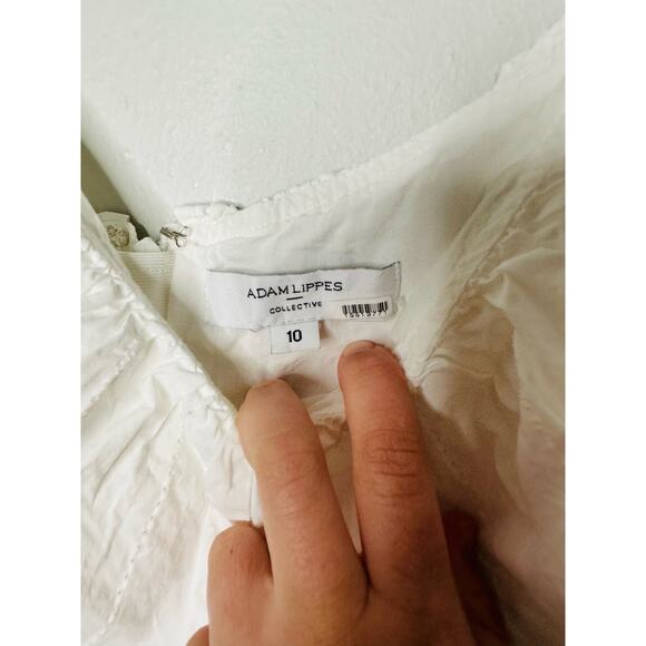 ADAM LIPPES White 100% Cotton Hourglass Cap Sleeves Eyelet Ruffle Dress Size 10 - Picture 5 of 9